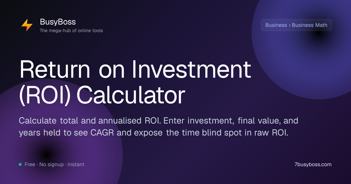 ROI Calculator — Total Return + Annualised CAGR